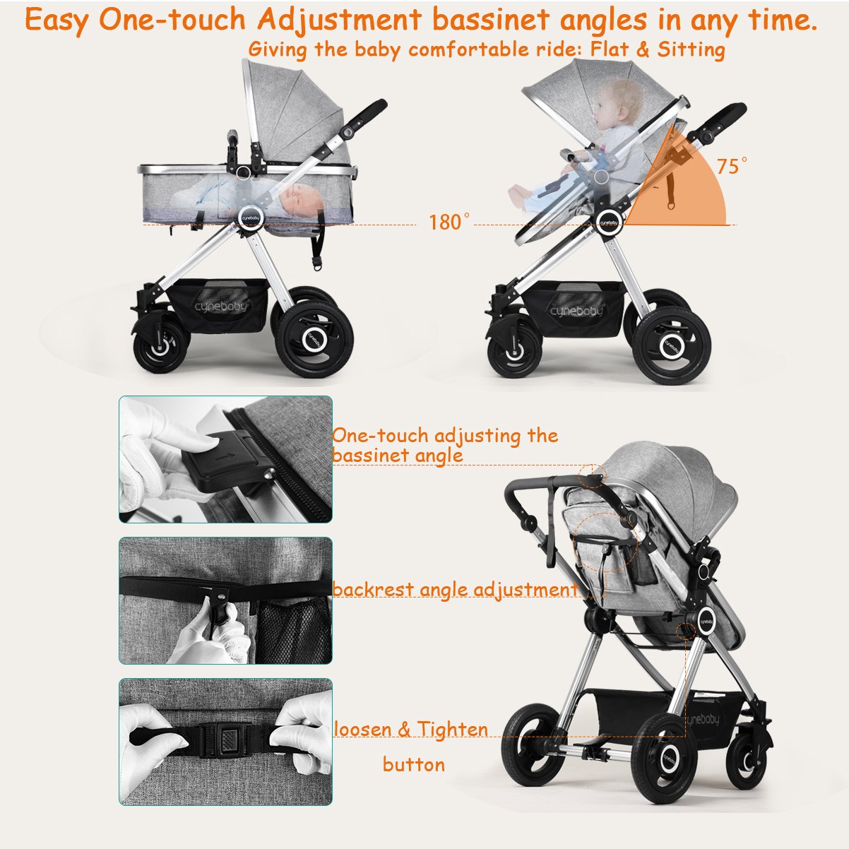 Newborn Baby Stroller Pram Stroller Folding Convertible Carriage Luxury Bassinet Seat