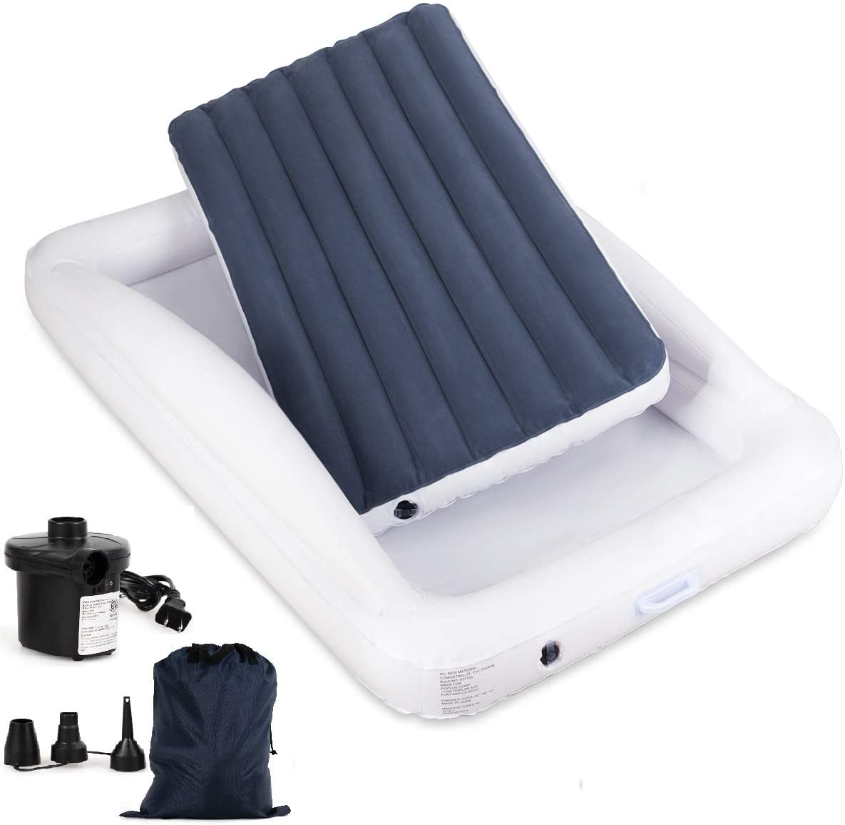 Costzon Inflatable Toddler Travel Bed with Safety Bumper, Detachable Air Inflatable Mattress Including Fast Electric Air Pump
