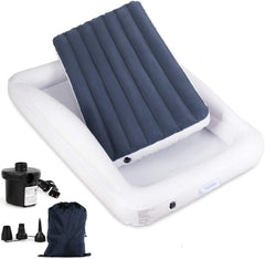 Costzon Inflatable Toddler Travel Bed with Safety Bumper, Detachable Air Inflatable Mattress Including Fast Electric Air Pump