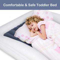Costzon Inflatable Toddler Travel Bed with Safety Bumper, Detachable Air Inflatable Mattress Including Fast Electric Air Pump