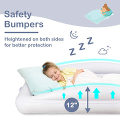 Costzon Inflatable Toddler Travel Bed with Safety Bumper, Detachable Air Inflatable Mattress Including Fast Electric Air Pump