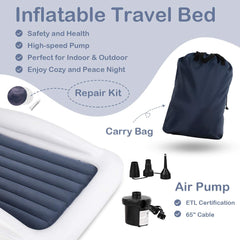 Costzon Inflatable Toddler Travel Bed with Safety Bumper, Detachable Air Inflatable Mattress Including Fast Electric Air Pump
