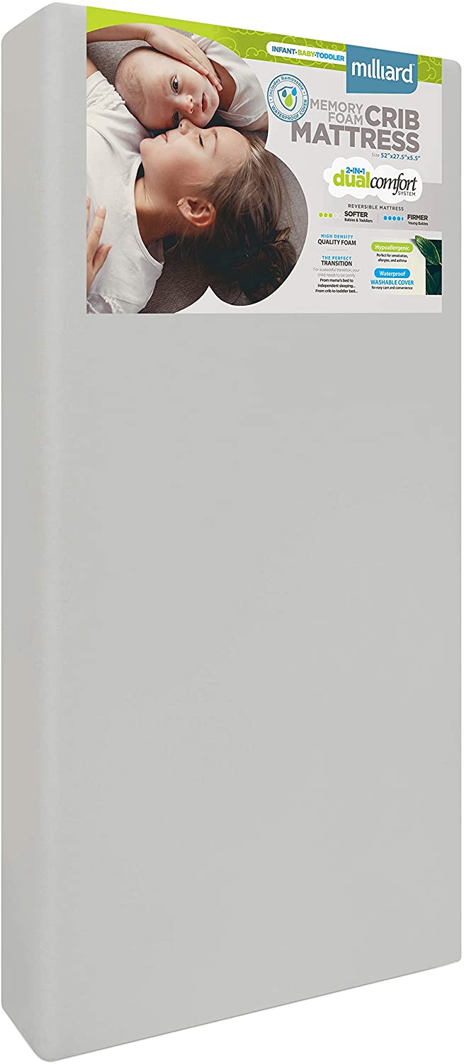 Milliard Crib Mattress, Flip Technology, Firm Side for Baby and Soft Side for Toddler - 100% Cotton Cover