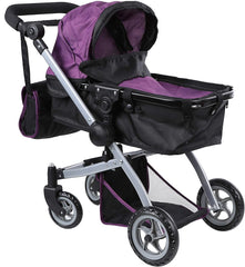 Babyboo Deluxe Doll Pram Color Purple & Black with Swiveling Wheels Stroller with Carriage Bag - 9651B PRP