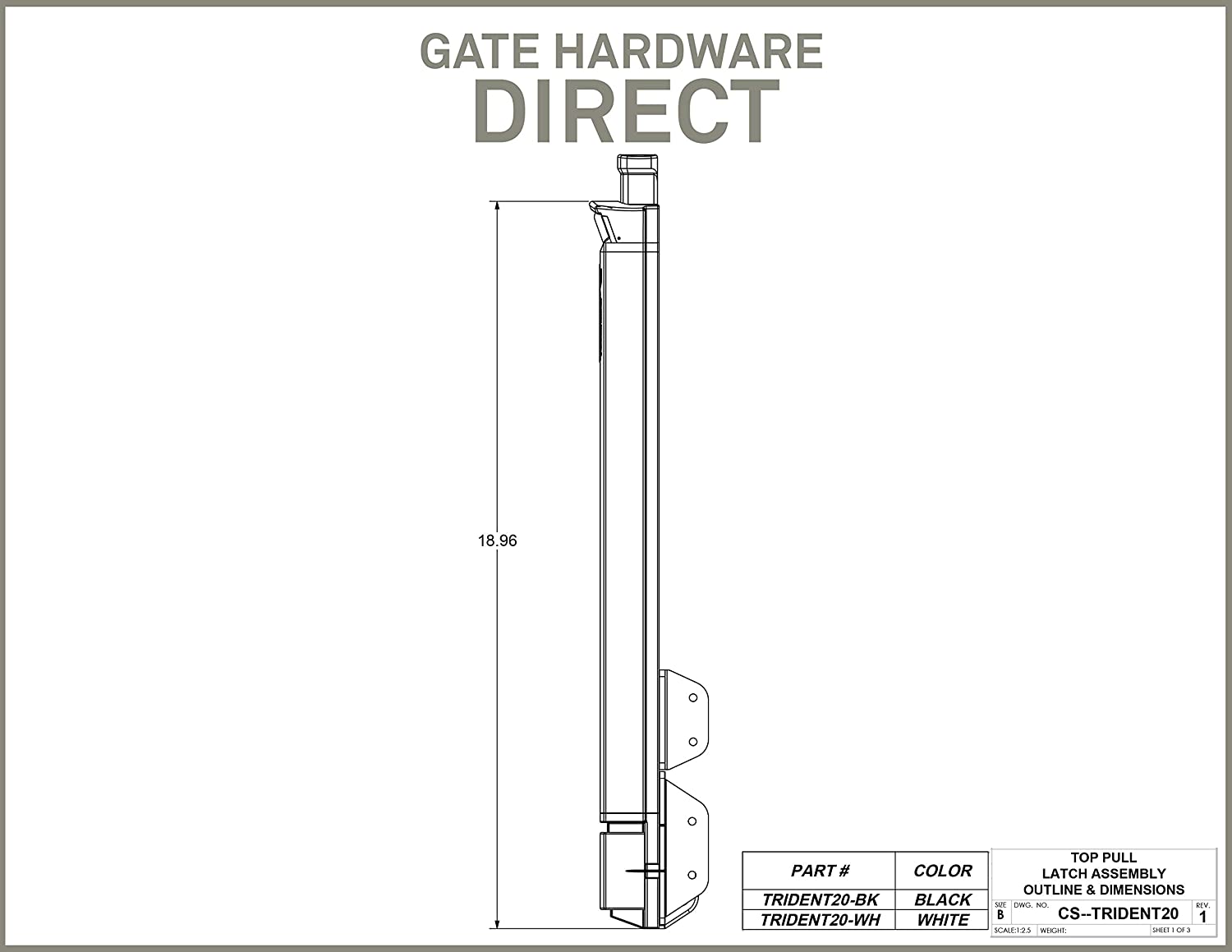 Trident 20 Inch Tall Black Magnetic Pool Child Safety Gate Latch | Keyed Alike | TRIDENT-20-BK-KA