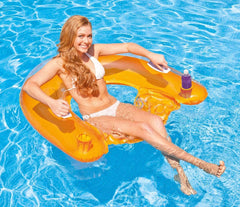 Intex 58859EP Sit 'N Float Inflatable Colorful Floating Tube Loungers with Backrest and Cup Holders for Pool, Lake, and Rivers, 4 Pack (Colors Vary)