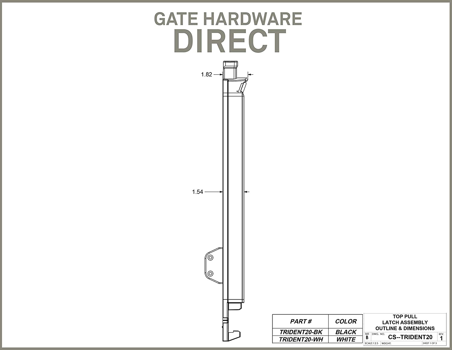 Trident 20 Inch Tall Black Magnetic Pool Child Safety Gate Latch | Keyed Alike | TRIDENT-20-BK-KA