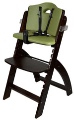 Abiie Beyond Wooden High Chair with Tray. The Perfect Adjustable Baby Highchair Solution (Mahogany Wood - Green Cushion)