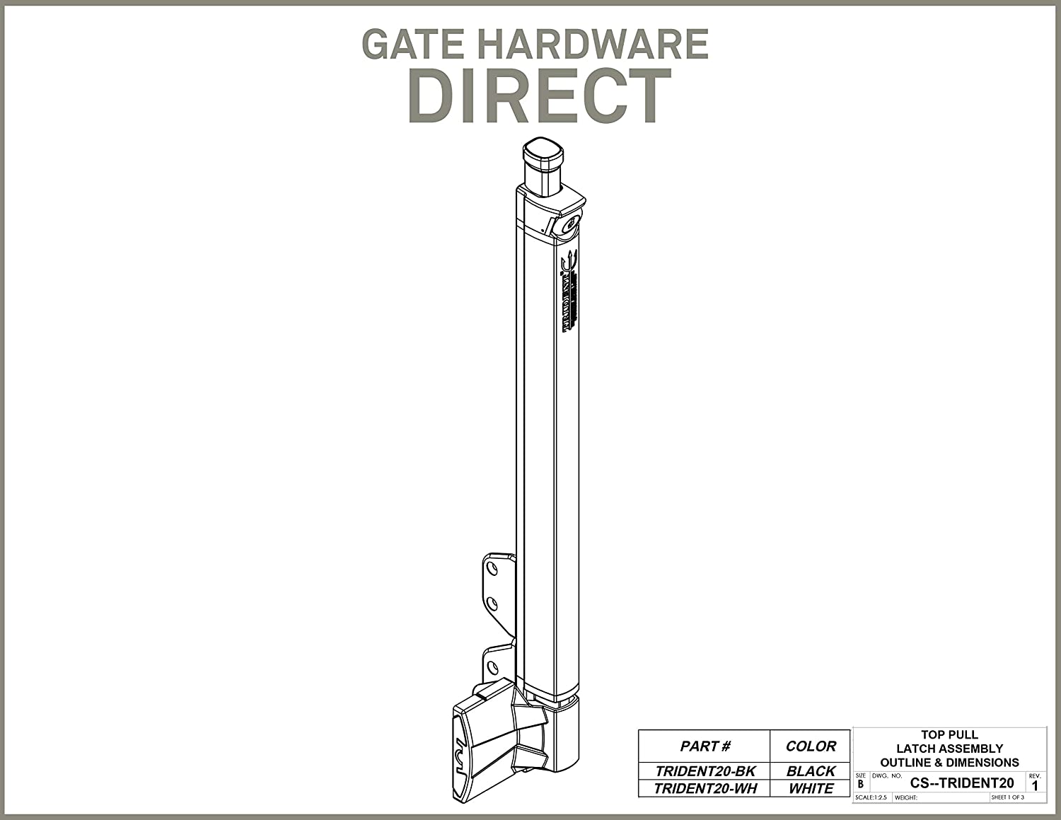 Trident 20 Inch Tall Black Magnetic Pool Child Safety Gate Latch | Keyed Alike | TRIDENT-20-BK-KA