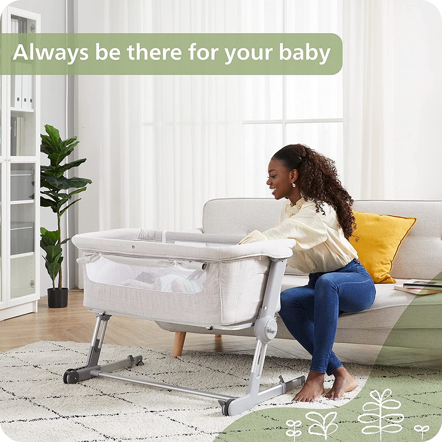 Unilove Bassinet and Bedside Sleeper, Hug Me Plus | Portable Travel Crib Includes Carry Bag, Mattress, Breathable Sheet and 7 Height Adjustments, Shadow Gray