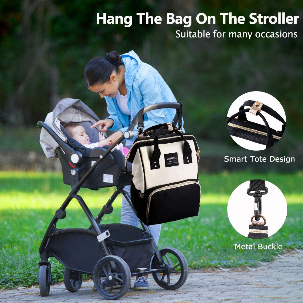 Diaper Bag Backpack - MOSFiATA 2 Stylish Multifuctional Waterproof Travel Backpack for Mom and Dad, Large Capacity Maternity Baby Diaper Changing Bag with Stroller Straps