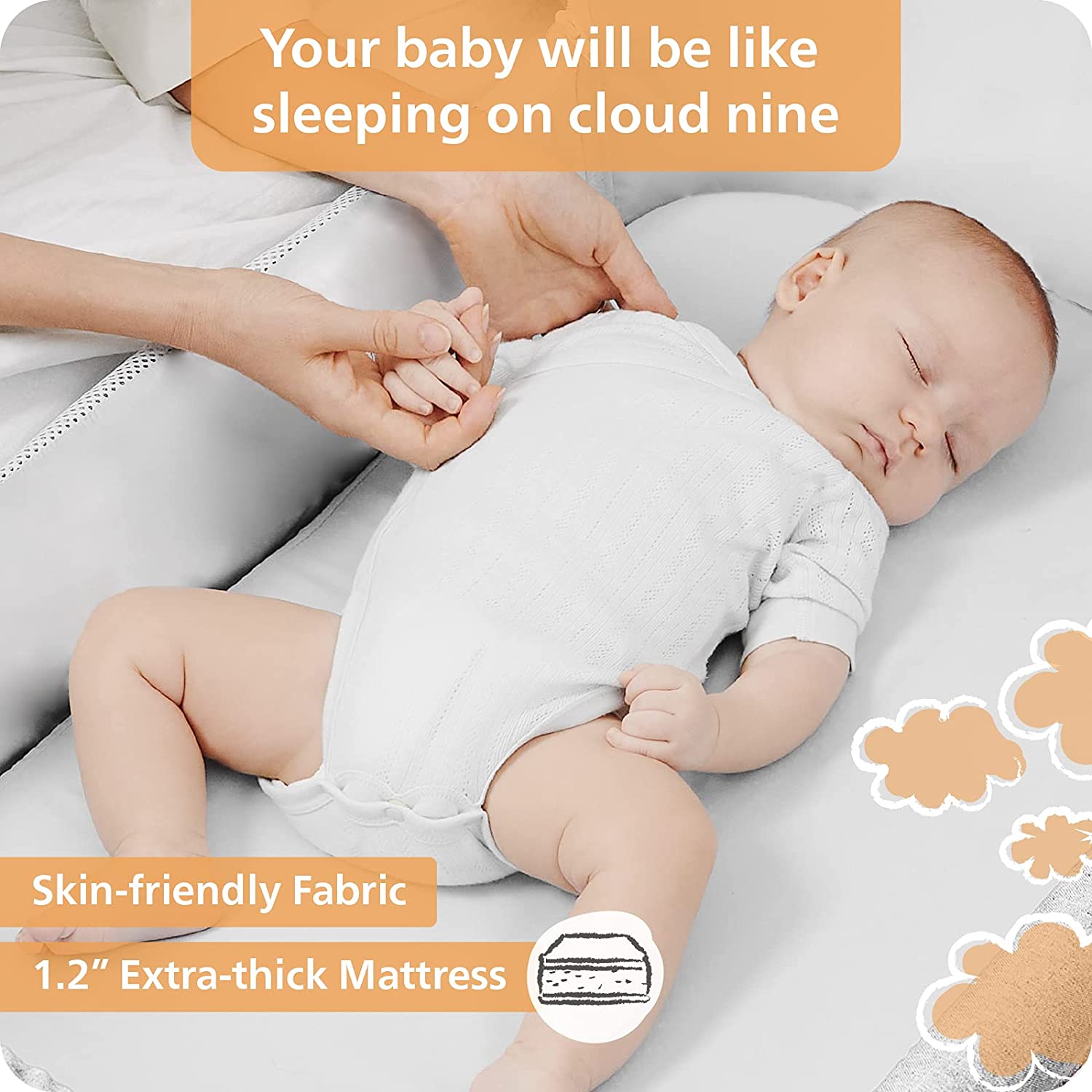 Unilove Bassinet and Bedside Sleeper, Hug Me Plus | Portable Travel Crib Includes Carry Bag, Mattress, Breathable Sheet and 7 Height Adjustments, Shadow Gray