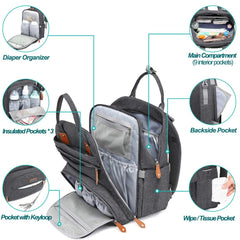 Diaper Bag Backpack, BabbleRoo Baby Nappy Changing Bags Multi function Waterproof Travel Back Pack