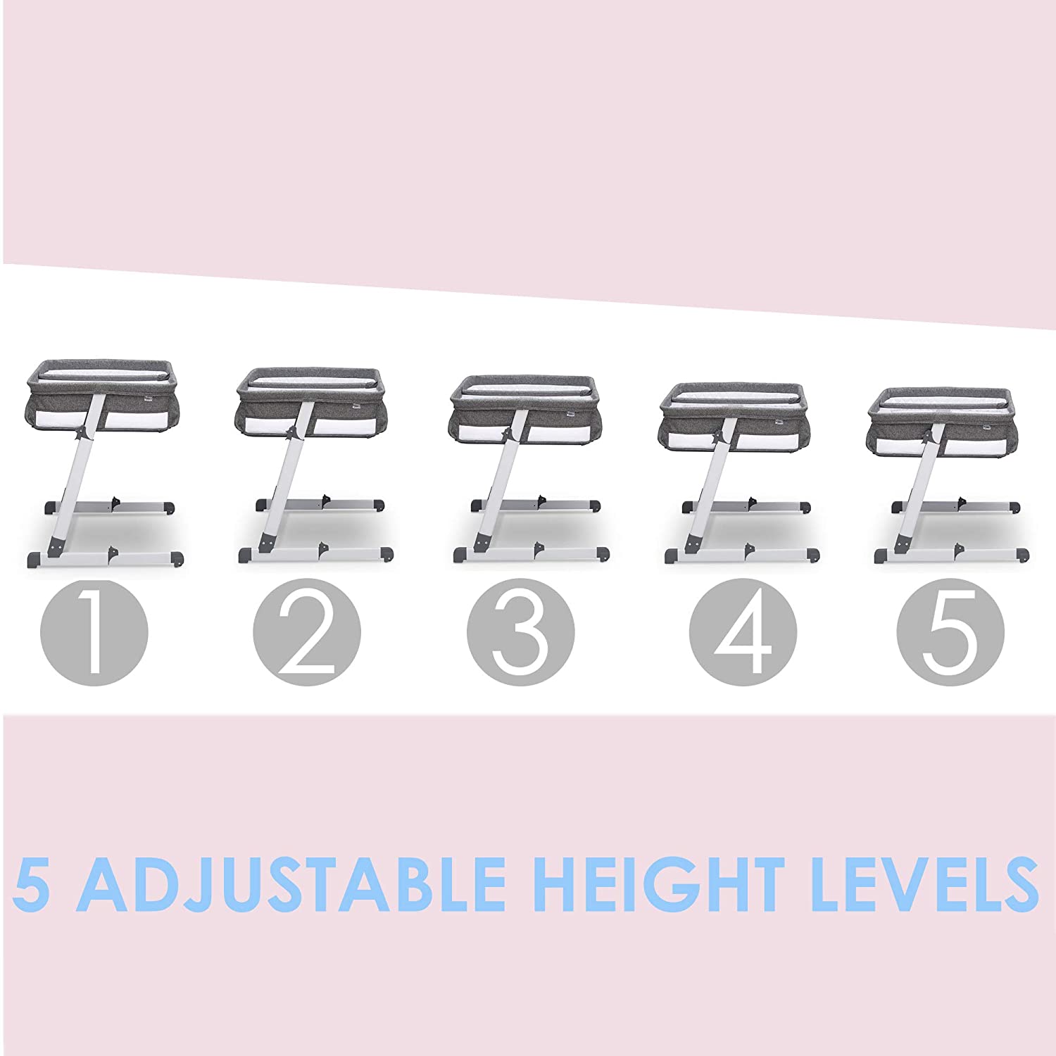 Simmons Kids By The Bed City Sleeper Bassinet for Twins - Adjustable Height Portable Crib with Wheels & Airflow Mesh, Grey Tweed