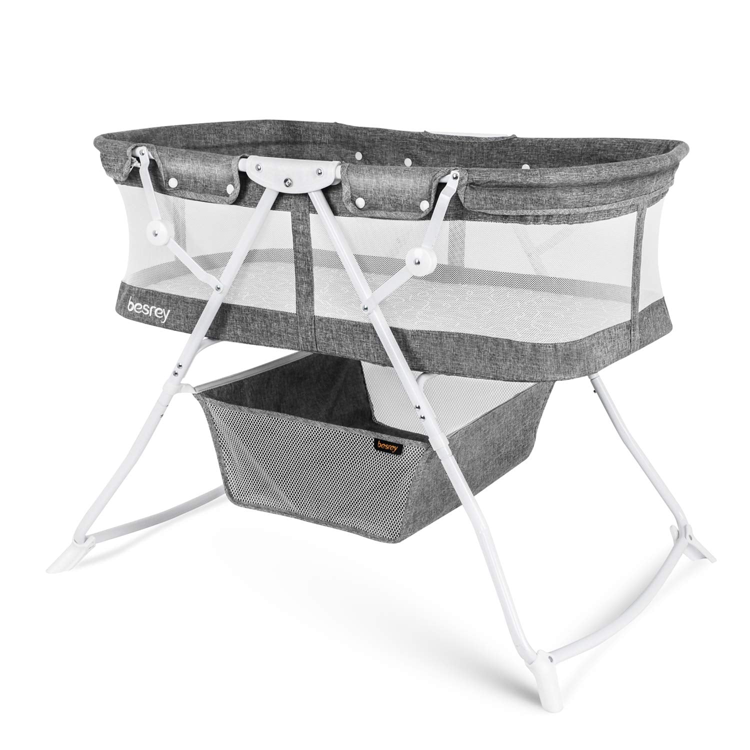 besrey Baby Bassinet 2 in 1 Lightweight Portable Baby Bed with Breathable Net/Harmless Mattress/Quick Foldable Design for up 33 lbs/ 5 Months Infant, Baby Gray