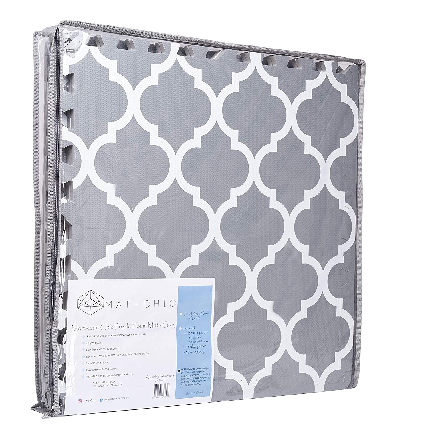 MAT-CHIC Stylish Baby Foam PlayMat - Soft Foam Play mat for Baby, Toddlers, and Kids, Large Non-Toxic Foam Interlocking Floor Tiles for Infant Tummy time