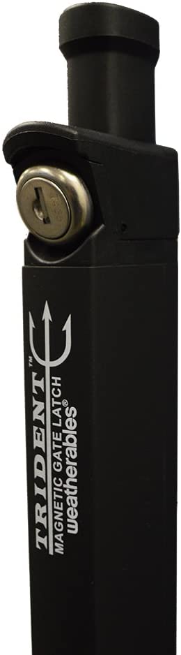 Weatherables Trident 10 Inch Tall Black Magnetic Vertical-Pull Pool Child Safety Gate Latch | Keyed Alike | TRIDENT-10-BK-KA-WEA