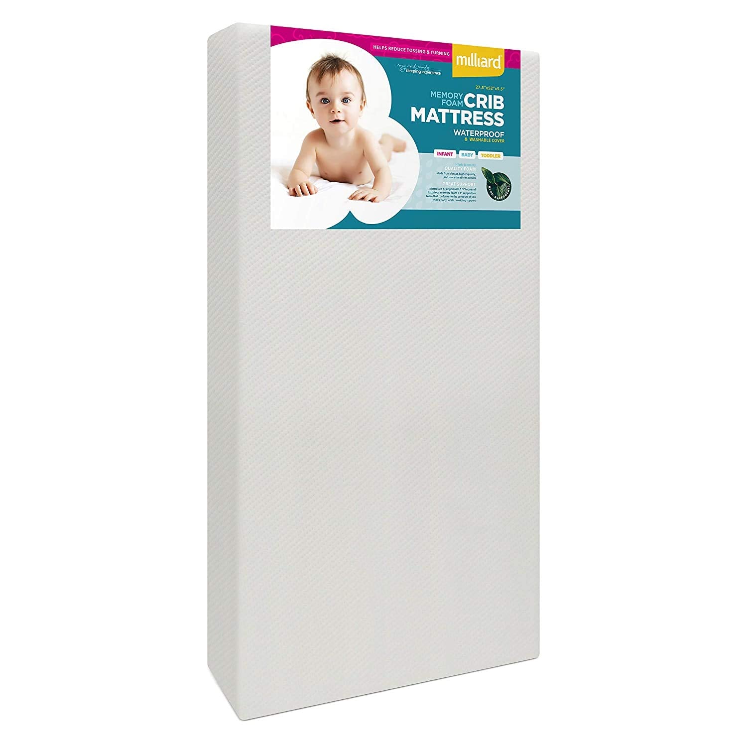 Milliard Premium Memory Foam Hypoallergenic Infant Crib Mattress and Toddler Bed Mattress with Waterproof Bamboo Cover