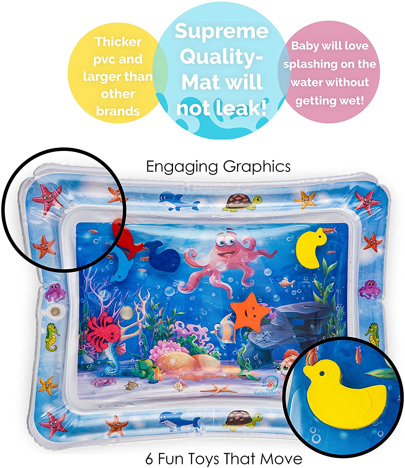 Splashin'kids Inflatable Tummy Time Premium Water mat Infants and Toddlers is The Perfect Fun time Play Activity Center Your Baby's Stimulation Growth