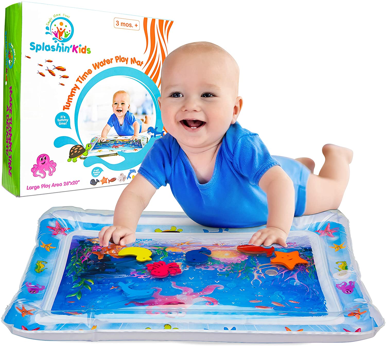 Splashin'kids Inflatable Tummy Time Premium Water mat Infants and Toddlers is The Perfect Fun time Play Activity Center Your Baby's Stimulation Growth