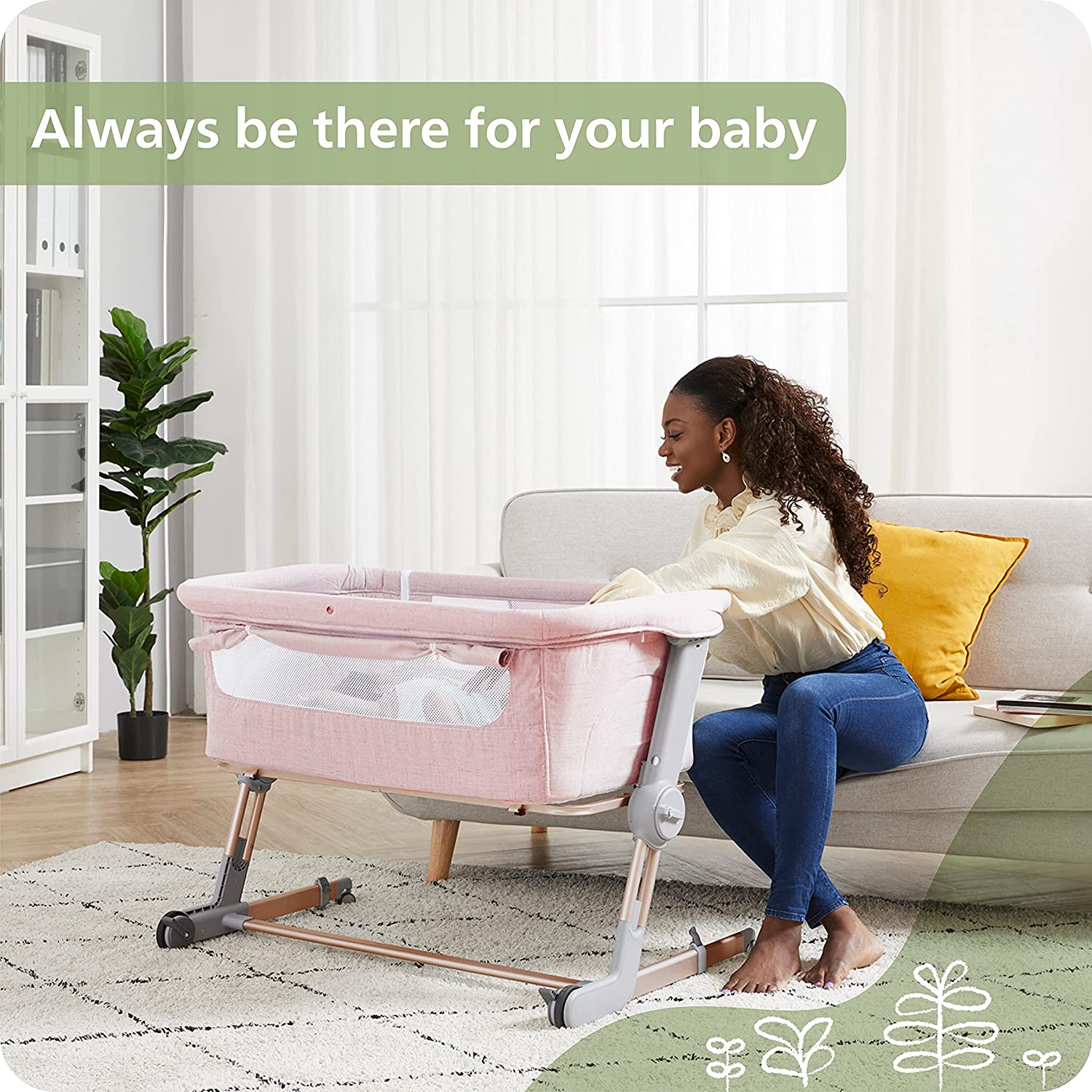 Unilove Hug Me Plus 3-in-1 Baby Bassinet, Adjustable Bedside Co Sleeper, Portable Travel Cosleeping Bed, Newborn Side Crib, Basinette, with 1.2