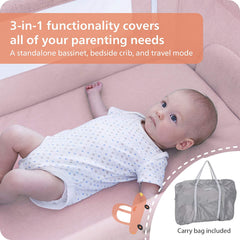 Unilove Hug Me Plus 3-in-1 Baby Bassinet, Adjustable Bedside Co Sleeper, Portable Travel Cosleeping Bed, Newborn Side Crib, Basinette, with 1.2