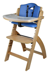 Abiie Beyond Wooden High Chair with Tray. The Perfect Adjustable Baby Highchair Solution (Natural Wood - Blue Cushion)