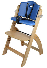 Abiie Beyond Wooden High Chair with Tray. The Perfect Adjustable Baby Highchair Solution (Natural Wood - Blue Cushion)