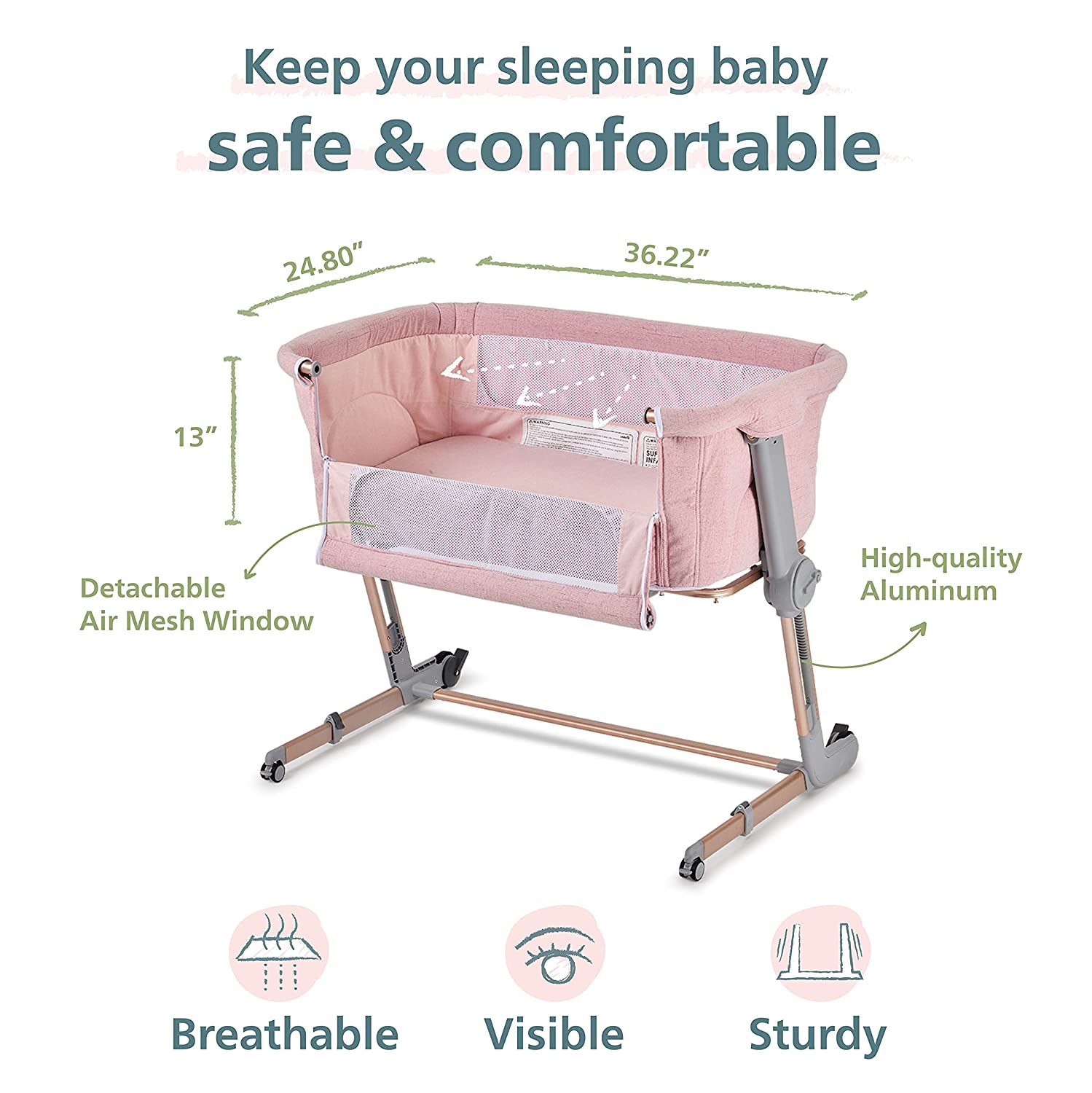 Unilove Hug Me Plus 3-in-1 Baby Bassinet, Adjustable Bedside Co Sleeper, Portable Travel Cosleeping Bed, Newborn Side Crib, Basinette, with 1.2