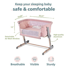 Unilove Hug Me Plus 3-in-1 Baby Bassinet, Adjustable Bedside Co Sleeper, Portable Travel Cosleeping Bed, Newborn Side Crib, Basinette, with 1.2