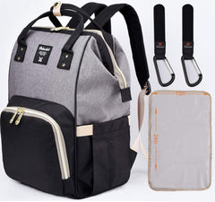 Dokoclub Diaper Bag Backpack Nappy Changing baby Bag for baby care, Pad and hook, Black&gray, Large