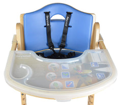 Abiie Beyond Wooden High Chair with Tray. The Perfect Adjustable Baby Highchair Solution (Natural Wood - Blue Cushion)