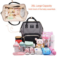 Dokoclub Diaper Bag Backpack Nappy Changing baby Bag for baby care, Pad and hook, Black&gray, Large
