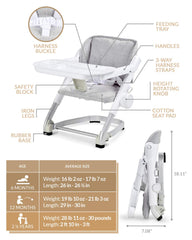 Unilove Feed Me 3-in-1 Travel Booster Seat | Adjustable with Detachable Tray, Lid and Carry Bag, 3-Way Security Safety Harness, Ergonomic & Comfortable Cushion to Support Babies and Toddlers, Grey