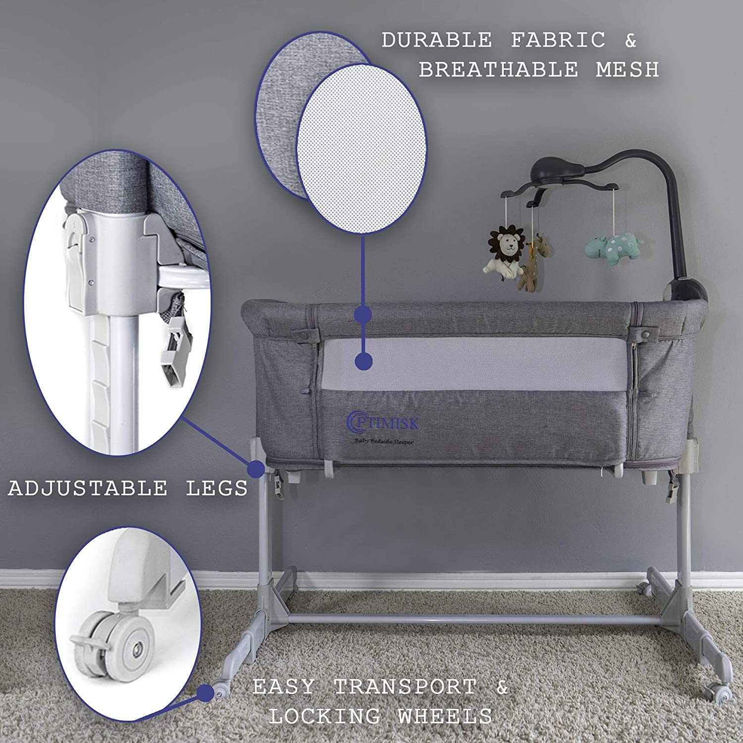 Bedside Bassinet Crib Baby Bassinet Bed Side Sleeper Bassinet for Baby Playpen Wheeled Portable