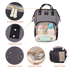 Dokoclub Diaper Bag Backpack Nappy Changing baby Bag for baby care, Pad and hook, Black&gray, Large