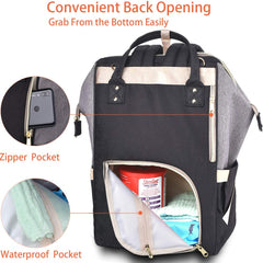 Dokoclub Diaper Bag Backpack Nappy Changing baby Bag for baby care, Pad and hook, Black&gray, Large