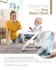 Unilove Feed Me 3-in-1 Travel Booster Seat | Adjustable with Detachable Tray, Lid and Carry Bag, 3-Way Security Safety Harness, Ergonomic & Comfortable Cushion to Support Babies and Toddlers, Grey