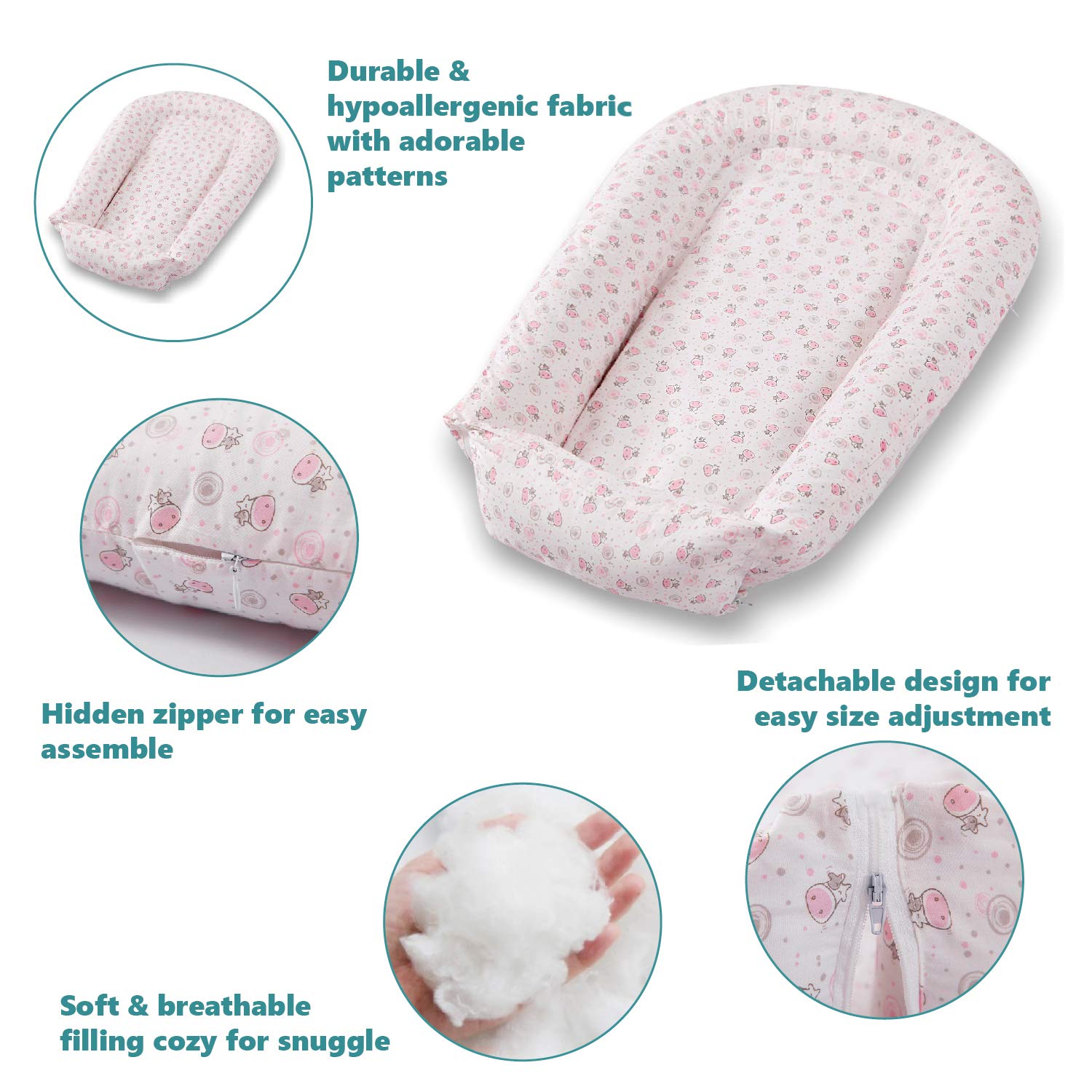 Premium Baby Nest Sleeper - Durable 100% Cotton Baby Nest, Baby Lounger - Soft Portable Crib Perfect for Co-Sleeping and Travelling