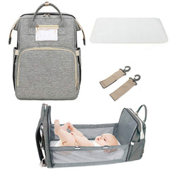 3 in 1 Travel Bassinet Foldable Baby Bed, Portable Diaper Changing Station Mummy Bag Backpack, Portable Bassinets for Baby and Toddler, Travel Crib Infant Sleeper, Baby Nest with Mattress (Gray)