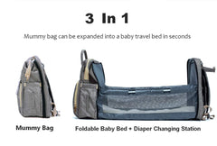 3 in 1 Travel Bassinet Foldable Baby Bed, Portable Diaper Changing Station Mummy Bag Backpack, Portable Bassinets for Baby and Toddler, Travel Crib Infant Sleeper, Baby Nest with Mattress (Gray)
