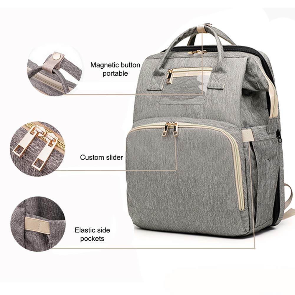 3 in 1 Travel Bassinet Foldable Baby Bed, Portable Diaper Changing Station Mummy Bag Backpack, Portable Bassinets for Baby and Toddler, Travel Crib Infant Sleeper, Baby Nest with Mattress (Gray)