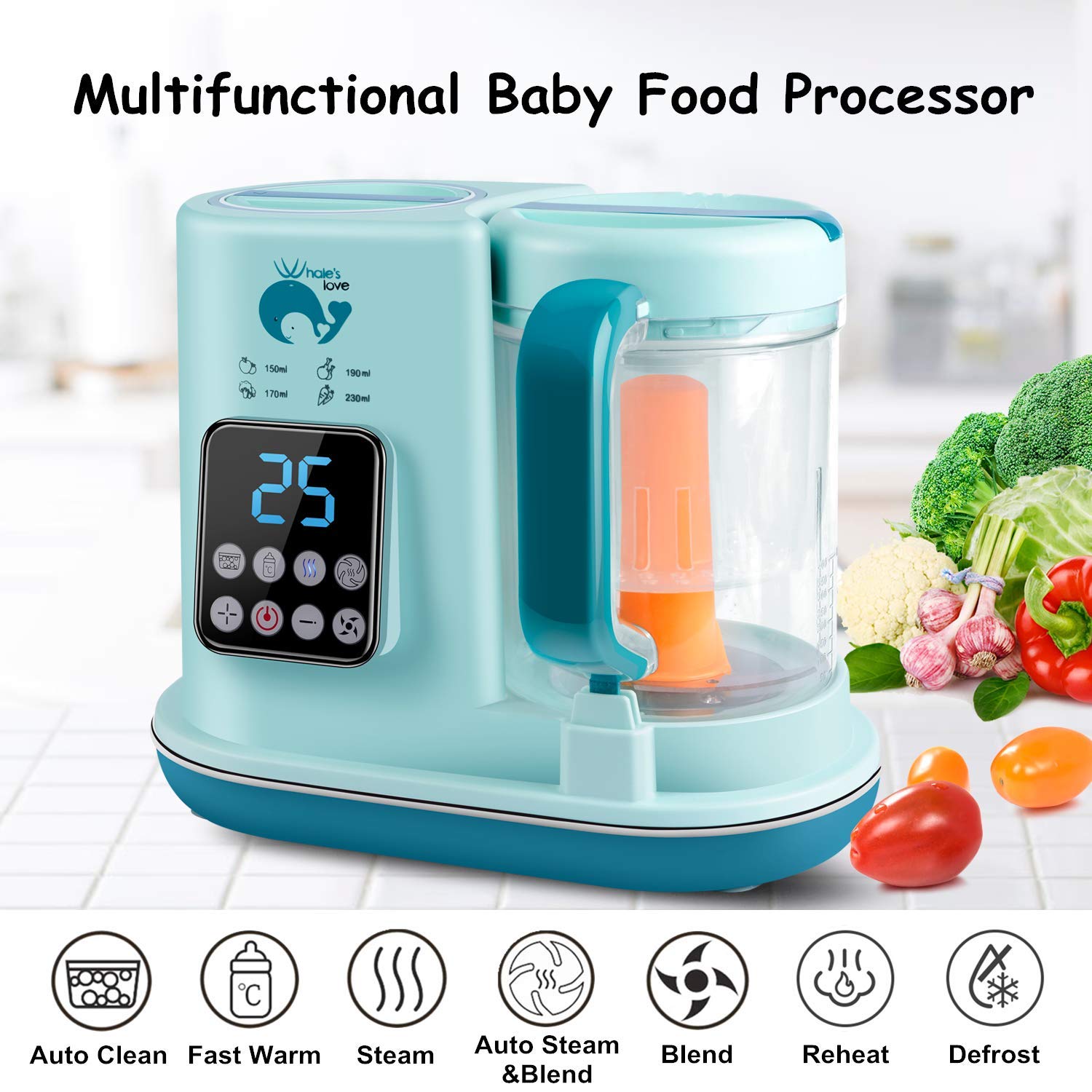 Whale's Love Baby Food Maker 5 in 1 Baby Food Processor Blender Grinder Steamer Warmer