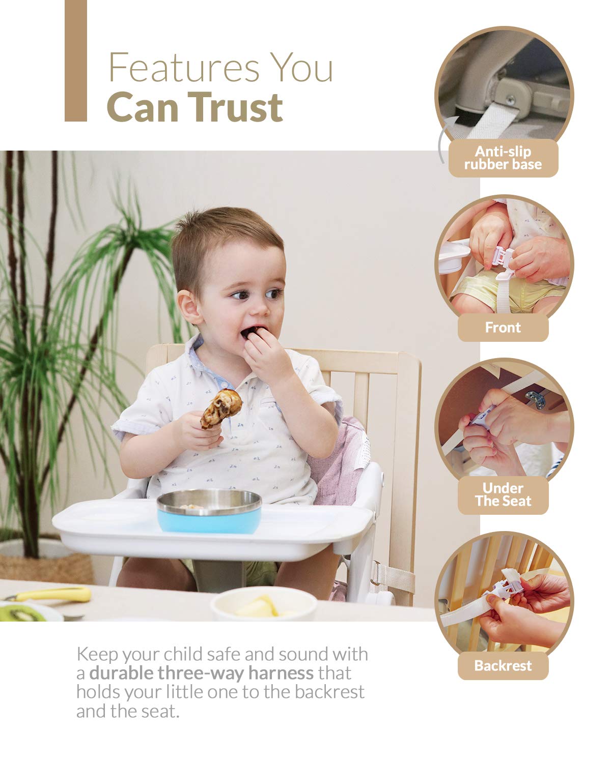 Unilove Feed Me 3-in-1 Travel Booster Seat | Adjustable with Detachable Tray, Lid and Carry Bag, 3-Way Security Safety Harness, Ergonomic & Comfortable Cushion to Support Babies and Toddlers, Pink