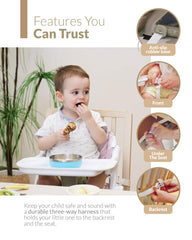 Unilove Feed Me 3-in-1 Travel Booster Seat | Adjustable with Detachable Tray, Lid and Carry Bag, 3-Way Security Safety Harness, Ergonomic & Comfortable Cushion to Support Babies and Toddlers, Pink