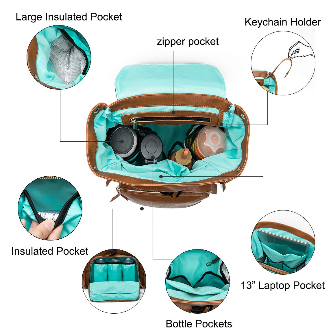 Diaper Bag Backpack by Mominside, Leather Backpack for Women, Travel Backpack Baby Bag with 15 Pockets, Changing Pad