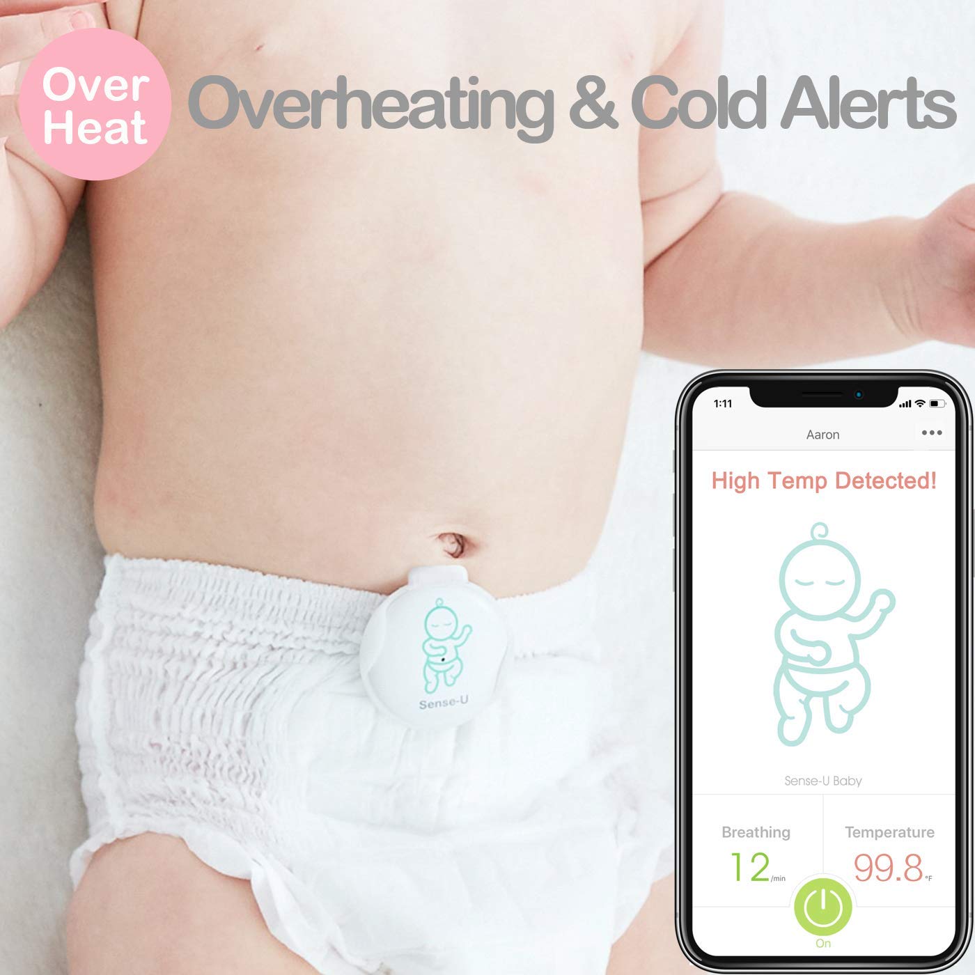 Sense-U Baby Monitor with Breathing Rollover Movement Temperature Sensors: Track Your Baby's Breathing, Rollover, Temperature