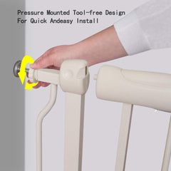 ALLAIBB Walk Through Baby Gate Auto Close Tension White Metal Child Pet Safety Gates with Pressure Mount for Stairs,Doorways and Baniste 62.2-66.9 in