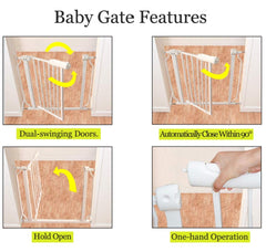 ALLAIBB Walk Through Baby Gate Auto Close Tension White Metal Child Pet Safety Gates with Pressure Mount for Stairs,Doorways and Baniste 62.2-66.9 in