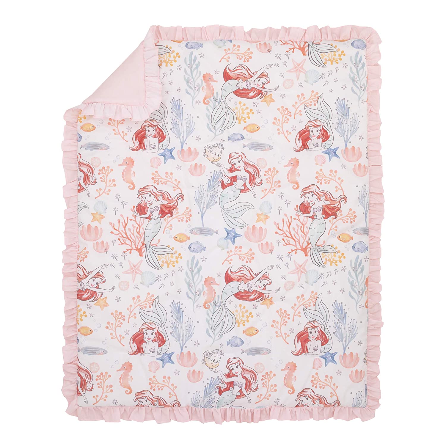 Disney The Little Mermaid Ariel Pink, Coral, Teal & White 6Piece Nursery Crib Bedding Set
